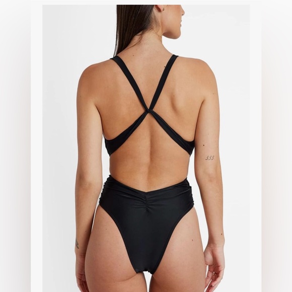 One Piece Swimsuit for Women Bathing Suit Cut Out Cross Back Tie Deep V Neck - Picture 2 of 9